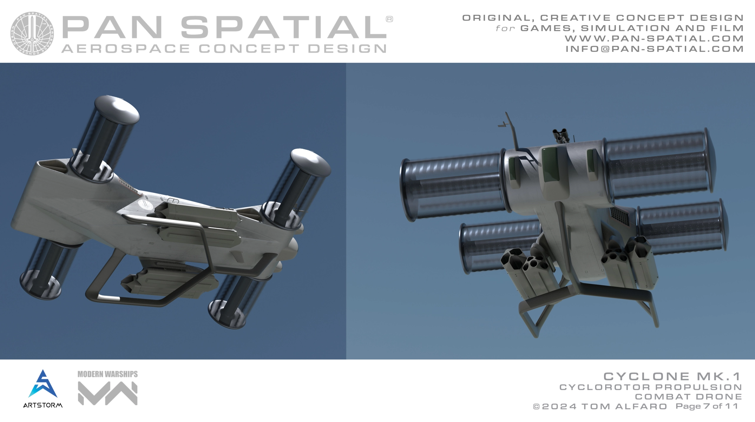 Pan Spatial Cyclone cyclorotor UCAV from above and below